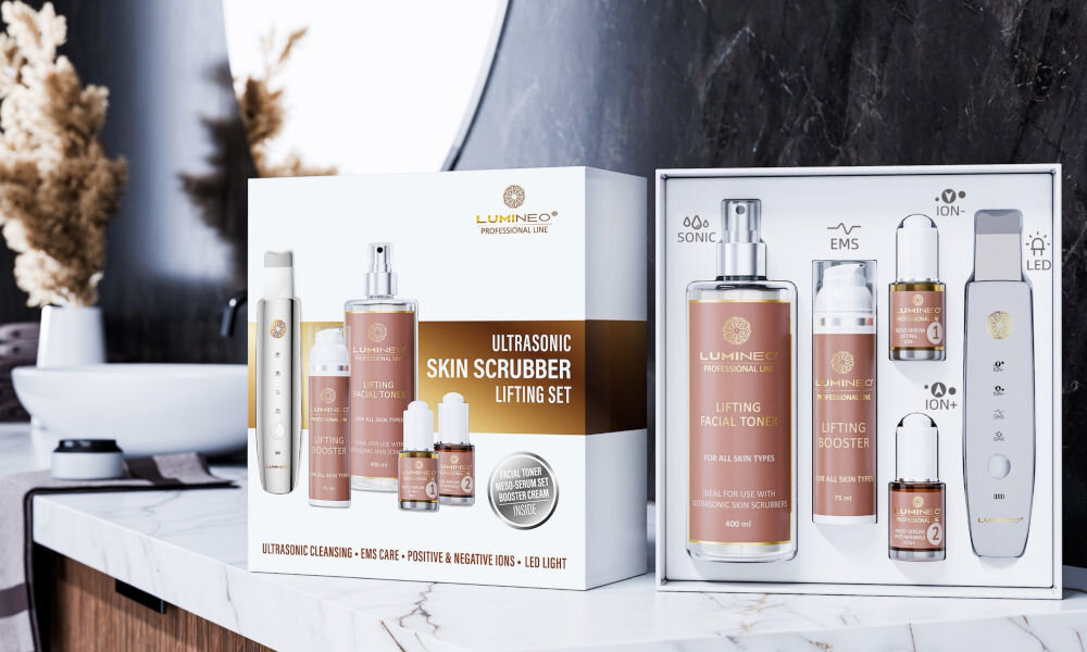 Urządzenie do peelingu kawitacyjnego LUMINEO M22 5w1 + Tonik liftingujący 400 ml peeling kawitacyjny, jonoforeza, serum, tonik