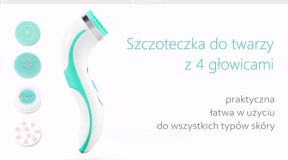 Szczoteczka soniczna do mycia twarzy LUMINEO 8688 Pro Turkusowy + Żel do wszystkich rodzajów skóry 100 ml cztery wymienne głowice, głębokie oczyszczanie skóry, skuteczna pielęgnacja suchej skóry, zdrowy wygląd skóry