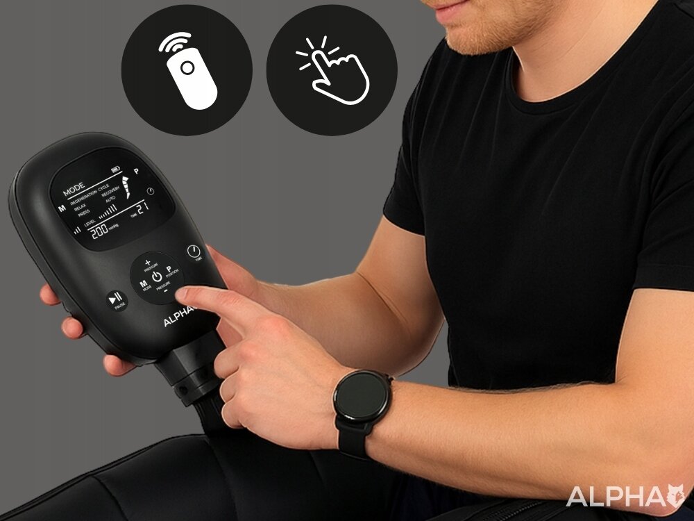 Masażer Limfatyczny do nóg ALPHA AMP-07 czytelny panel pilota, funkcja pamięci, zapisywanie ostatnich ustawień, trwałe materiały wykonania