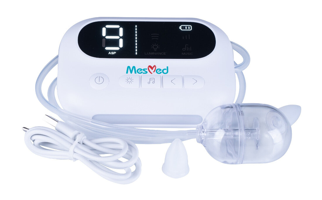 Aspirator do nosa MESMED Happinosek MM-127 Bezpieczeństwo komfort  miękkie silikonowe końcówki dopasowanie kształt odpinany wężyk bezpieczny