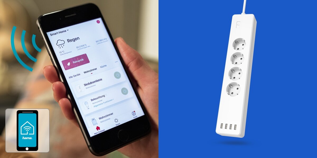 Listwa HAMA 4GN (1.7 m) Biały, kontrola, oszczędność, zdalnie, gniazda, Biała listwa Hama Smart z 4 gniazdami i 4 portami USB, sterowana aplikacją.