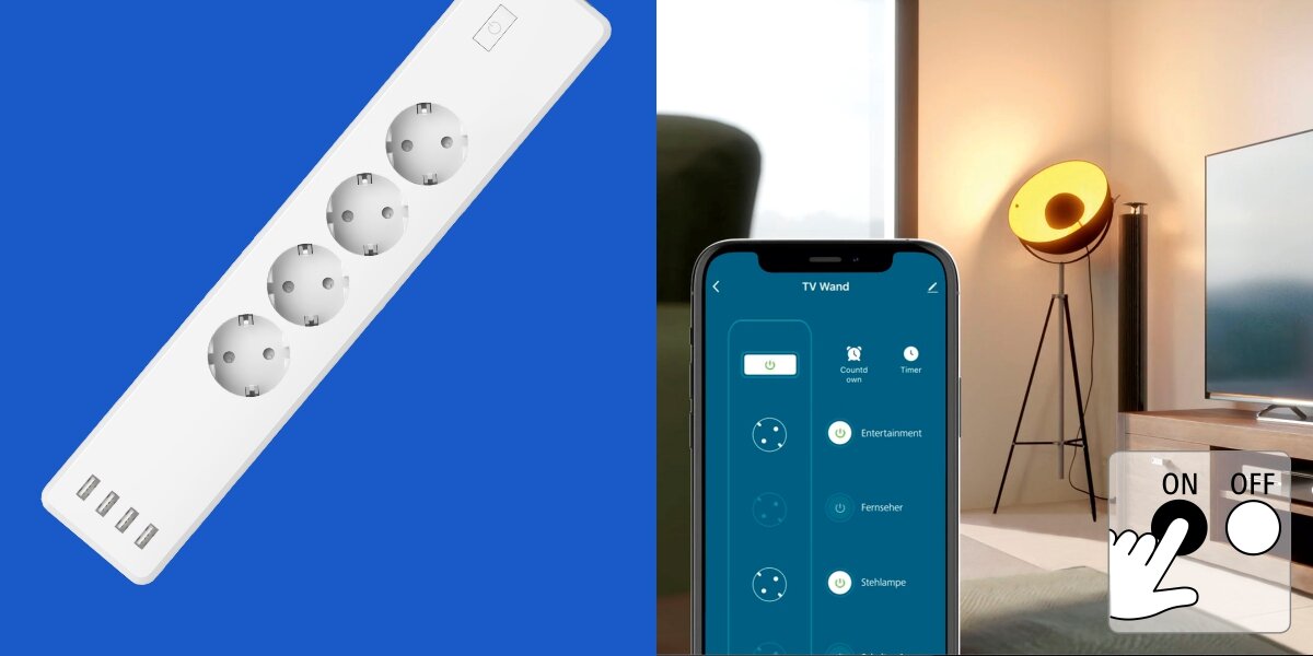 Listwa HAMA 4GN (1.7 m) Biały, USB, ładowanie, urządzenia, wygoda, Aplikacja Hama Smart Home na iPhone do sterowania listwą w salonie.