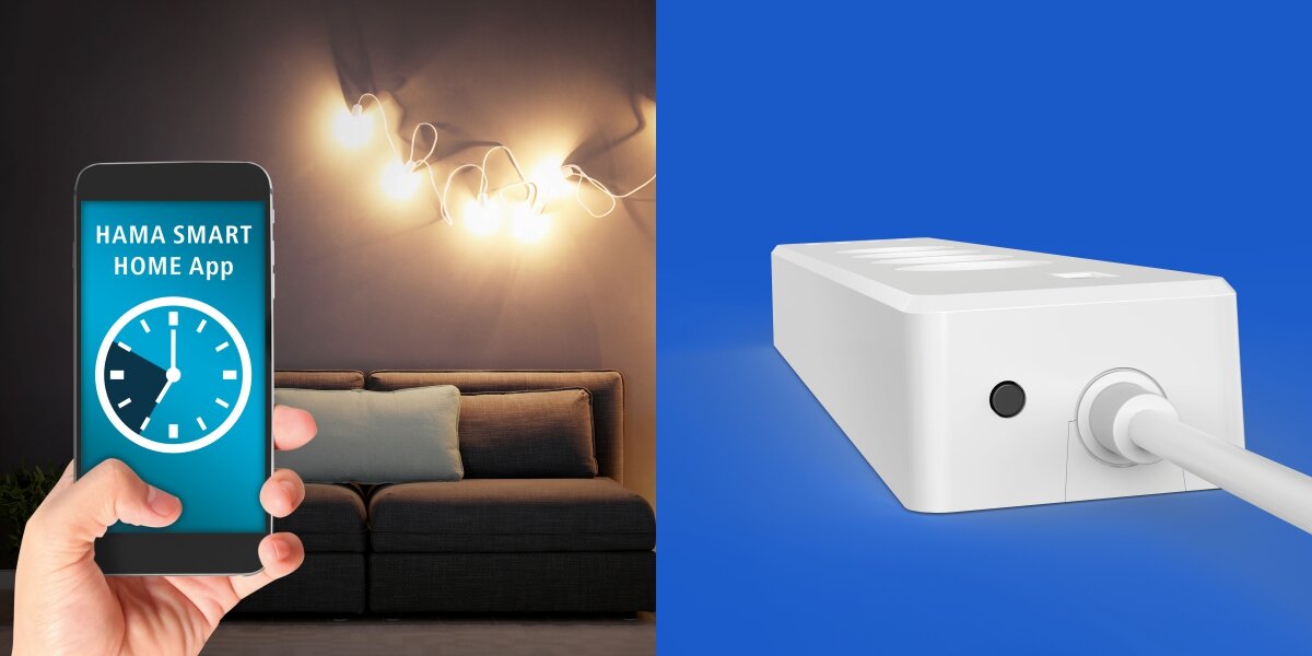 Listwa HAMA 4GN (1.7 m) Biały, konfiguracja, WiFi, prostota, smartdom, Listwa Hama Smart w sypialni z lampkami i czujnikami smart.