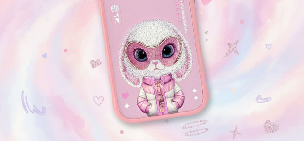 Etui NIMMY Cool&Cute 2.0 Rabbit do Apple iPhone 17 Różowy
                etui na różowo-fioletowym tle z sercami gwiazdkami i innymi kształtami