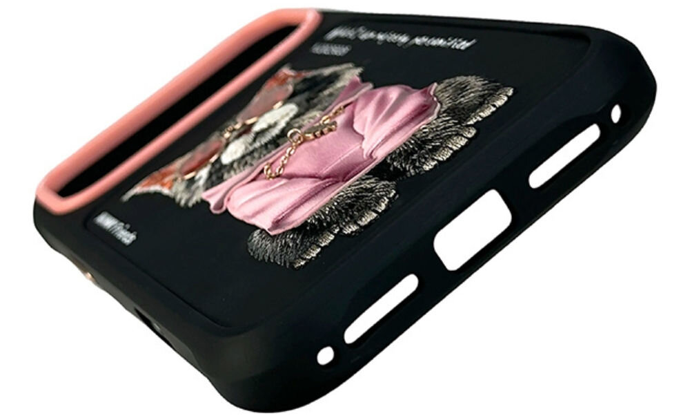 Etui NIMMY Glasses Cool Cat do Apple iPhone 17 Pro Max Czarny
                etui na białym tle haftowany kotek trójwymiarowe detale