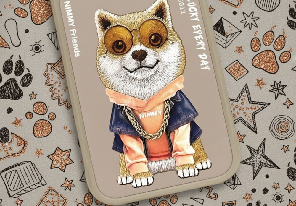 Etui NIMMY Glasses Cool Dog do Apple iPhone 17 Pro Beżowy
                etui na beżowym tle z różnymi kształtami i odciskami łapek