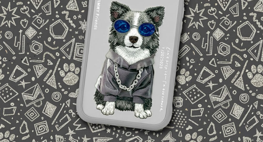 Etui NIMMY Glasses Cool Dog do Apple iPhone 17 Pro Max Szary
                etui na szarym tle z różnymi kształtami