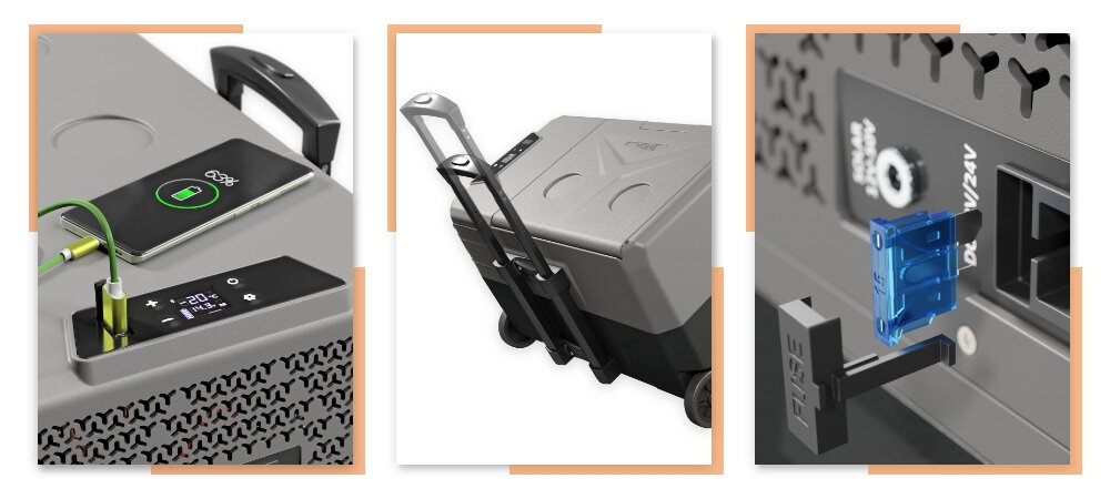 Lodowka YOLCO BX30 Szary funkcje wbudowane gniazdro USB-C Ergonomiczny uchwyt wielopoziomowe zabezpieczenie