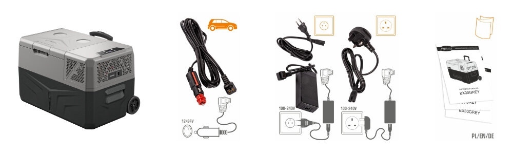 Lodowka YOLCO BX30 Szary zawartosc zestawu komplet wyposazenie