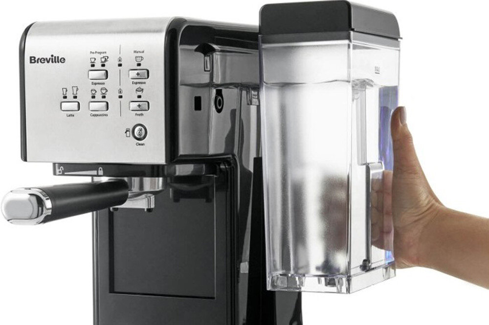 Ekspres BREVILLE Prima Latte II VCF108X zbiornik woda podgrzewanie filizanek