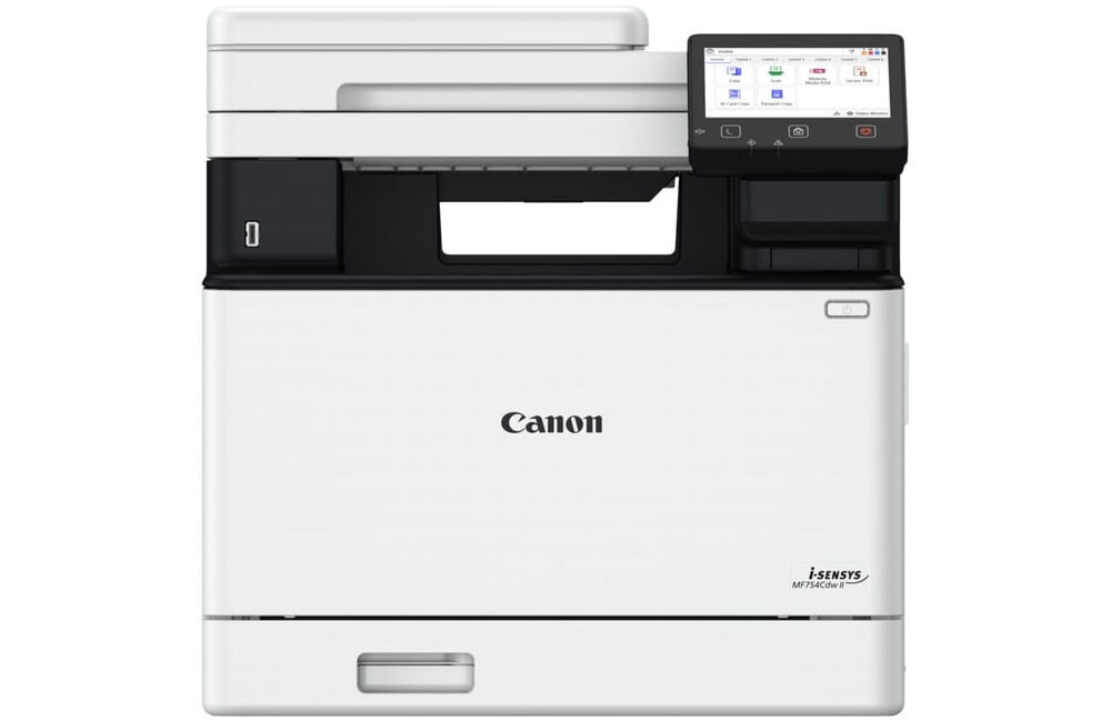 Urządzenie wielofunkcyjne CANON i-SENSYS MF754Cdw II Druk w kolorze, Automatyczny druk dwustronny, Wi-Fi prezentacja urządzenia od przodu na białym tle przeznaczenie cechy zalety