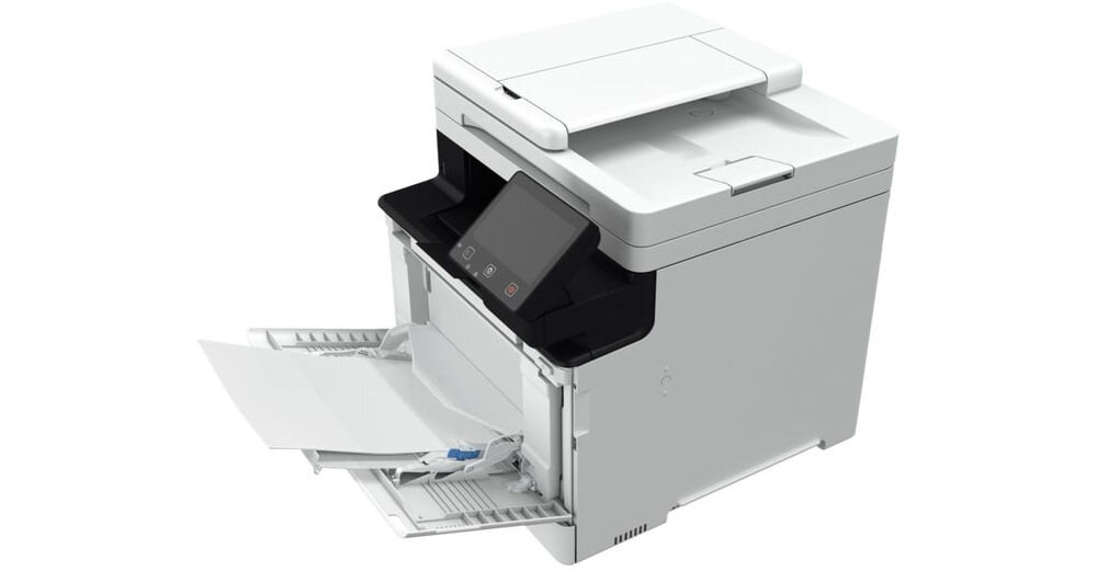 Urządzenie wielofunkcyjne CANON i-SENSYS MF754Cdw II Druk w kolorze, Automatyczny druk dwustronny, Wi-Fi prezentacja urządzenia pod kątem na białym tle wymiary stabilność