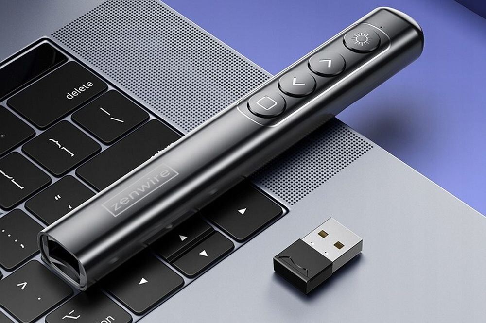 Wskaźnik laserowy ZENWIRE S9 bezprzewodowy prezenter USB do prezentacji i szkoleń, wskaźnik leżący na laptopie