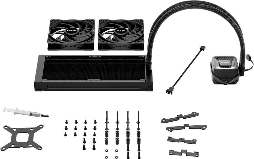 Chłodzenie wodne BE QUIET! Pure Loop 3 240mm Komplet elementów zestawu chłodzenia wodnego z dwoma wentylatorami, radiatorem, blokiem wodnym, śrubami montażowymi i strzykawką z pastą termoprzewodzącą