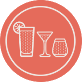 Ikona koktajli SodaStream z kieliszkami highball, martini i old-fashioned na pomarańczowym tle