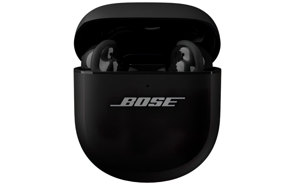 Słuchawki dokanałowe BOSE QuietComfort Ultra 2 gen mikrofony AI wyraźne rozmowy, etui z funkcją ładowania oraz słuchawkami dokanałowymi na białym tle