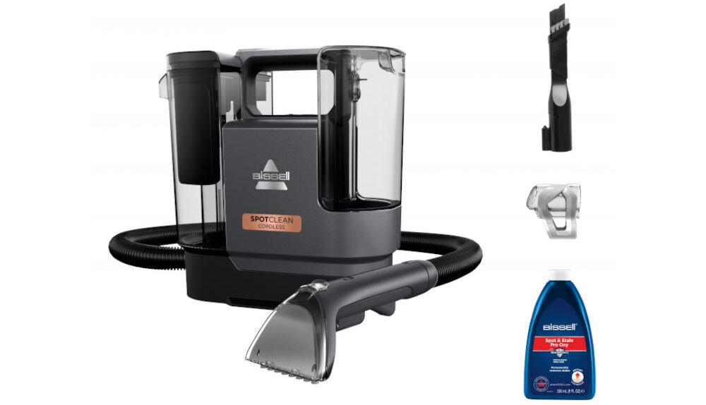 Odkurzacz piorący BISSELL SpotClean Cordless 3681N ssawka szczelinowa wąż ssący HydroRinse środek czyszczący Bissell Spot & Stain Pro Oxy dokumentacja