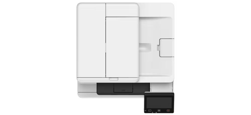 Urządzenie wielofunkcyjne CANON i-SENSYS MF667Cdw Druk w kolorze, Automatyczny druk dwustronny, Wi-Fi prezentacja urządzenia od góry na białym tle faks modem port linia telefoniczna funkcje zapis do 512 stron szybkie wybieranie