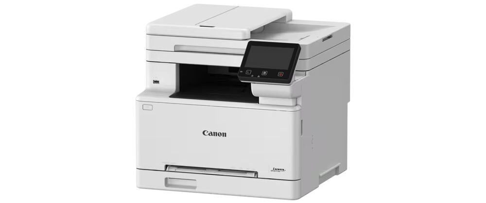 Urządzenie wielofunkcyjne CANON i-SENSYS MF667Cdw Druk w kolorze, Automatyczny druk dwustronny, Wi-Fi prezentacja urządzenia pod kątem na białym tle wymiary stabilność