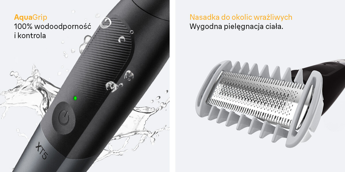 Trymer BRAUN Seria X XT5200 napis aquagrip 100% wodoodporność i kontrola nasadka do okolic wrażliwych wygodna pielęgnacja ciała