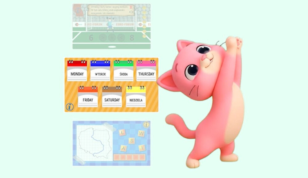 KIANO Alpha Kid projektor edukacja platforma Zdobywcy wiedzy zgodna MEN aktualizacje, screeny z programu zdobrwcy wiedzy, kot