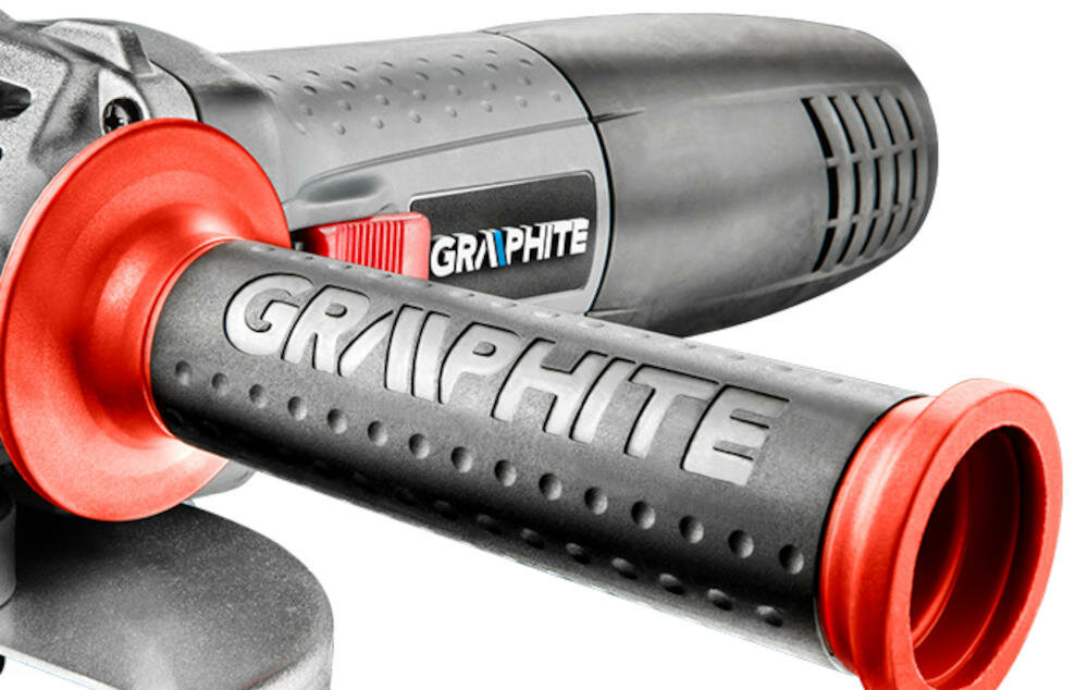 GRAPHITE-59G072 szlifierka kątowa cięcie szlifowanie polerowanie prędkość obrotowa ergonomiczny kształt komfort praca tarcza blokada wrzeciono przycisk otwory wentylacyjne