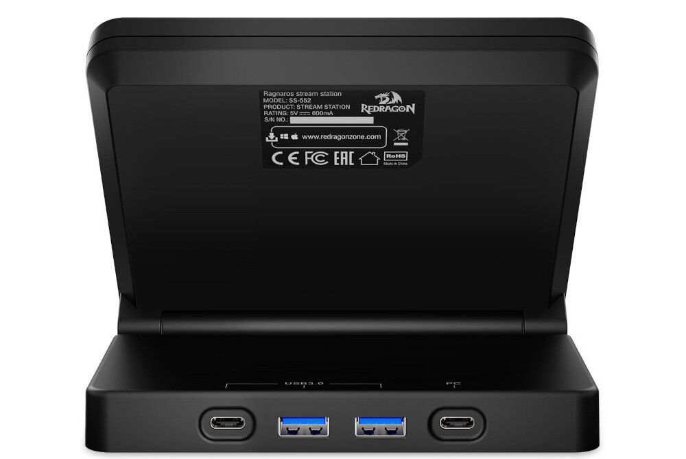 REDRAGON Ragnaros SS-552 hub USB z portami USB-A i USB-C, obudowa ABS i kabel 3.0 A-C 150 cm, panel od tyłu na białym tle