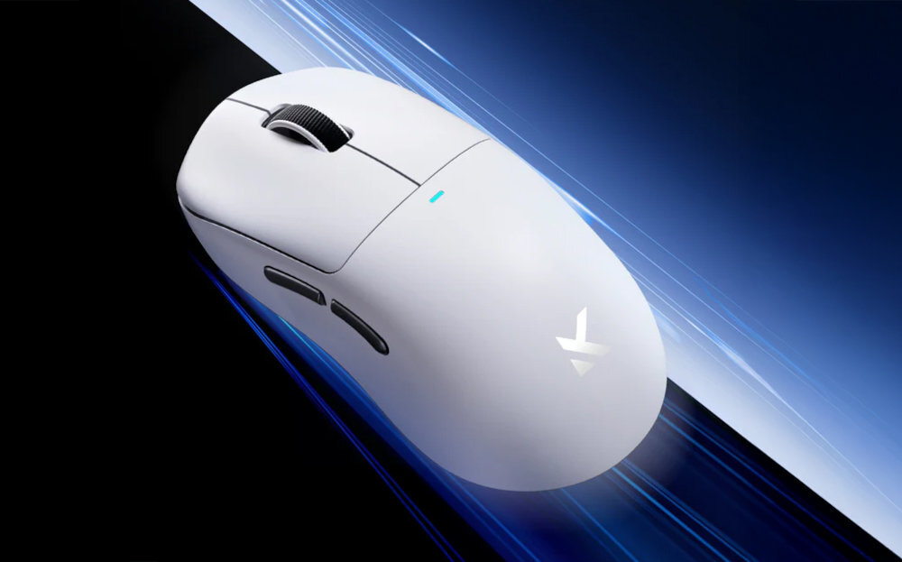 MCHOSE M7 graczach 8K polling rate trybie przewodowym bezprzewodowo standardzie 1K specjalnego odbiornika sensor PAW3395 przełączniki OMRON technologię transmisji TOPSPEED Wireless - myszka w kolorze białym od góry