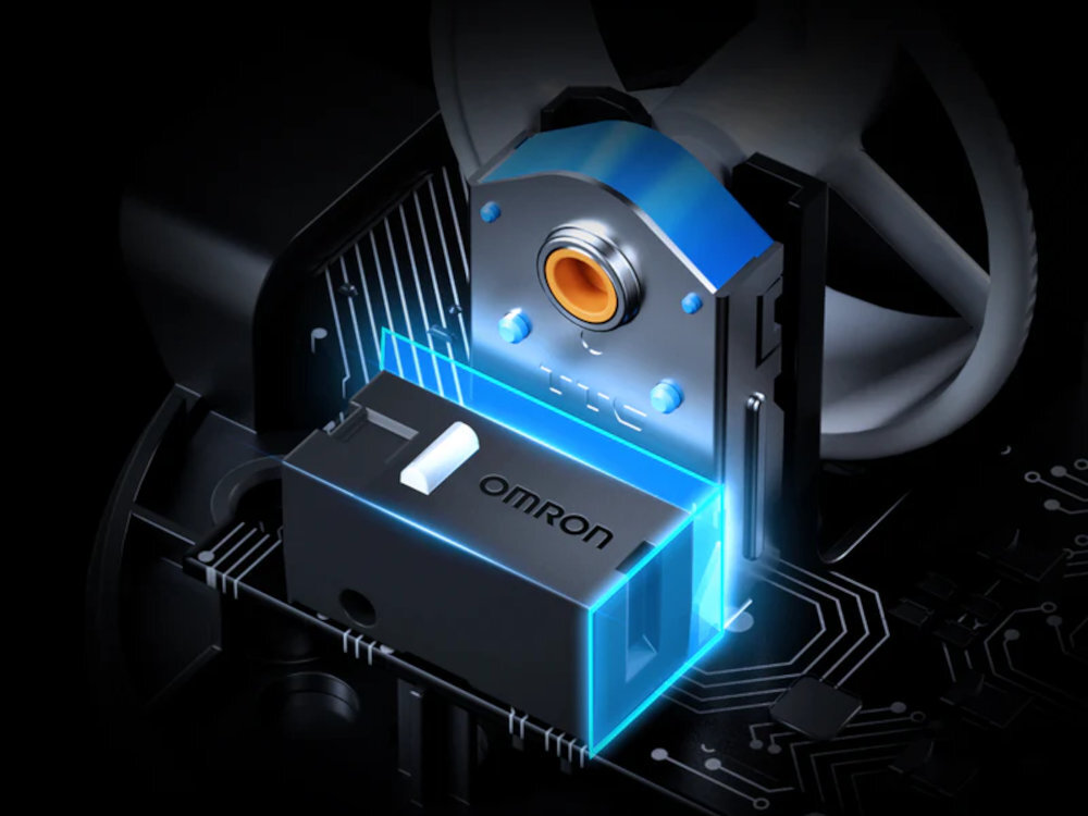 MCHOSE M7 Ultra przełączniki Omron 80 milionów kliknięć trwałość i precyzję - na zdjęciu przełącznik omoron