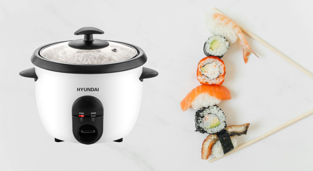 Ryżowar HYUNDAI RC100 funkcja keep warm utrzymanie idealnej temperatury transparentna pokrywa z otworem na ujście pary monitorowanie procesu gotowania