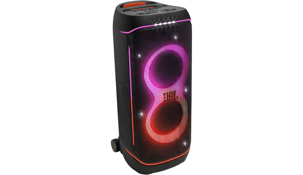 Power audio JBL PartyBox 720 aplikacja JBL PartyBox zdalne sterowanie muzyka efekty świetlne, power audio po skosie na białym tle