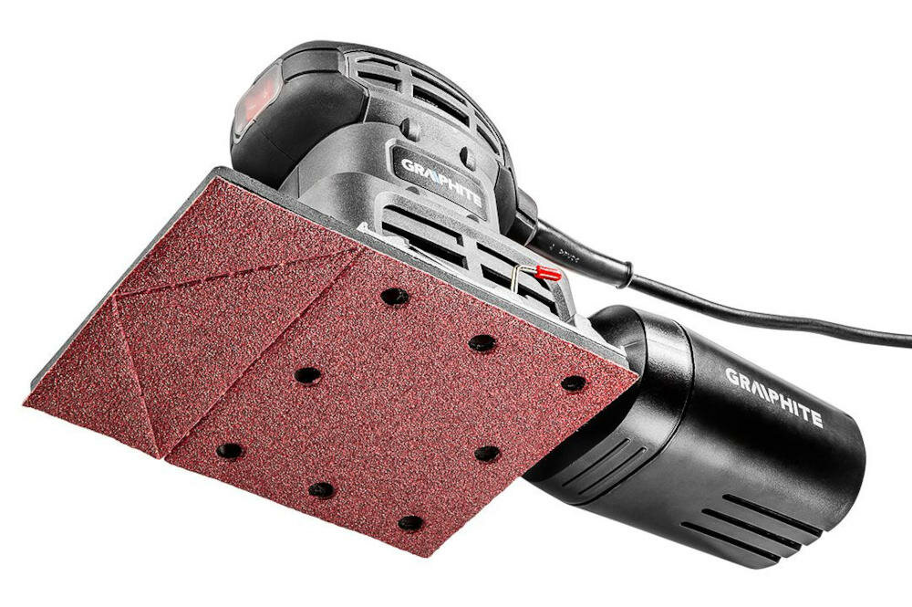 GRAPHITE-59G320 szlifierka oscylacyjna obróbka oczyszczanie twardość struktura ergonomiczna konstrukcja wyważenie komfort praca stopy