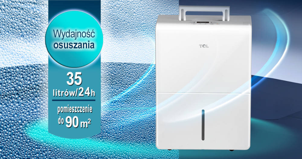 Osuszacz TCL DEM35EB Wydajność do 90 m² do 35 litrów na dobę