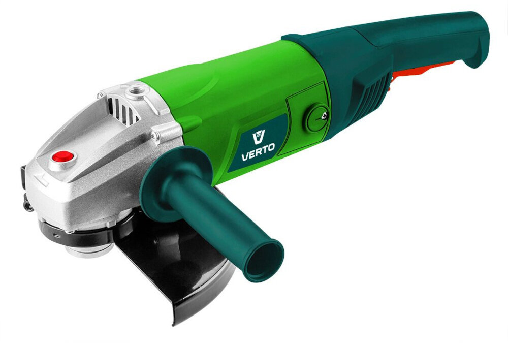 Szlifierka kątowa VERTO 51G203 do użytku domowego w niewielkich warsztatach do szlifowania polerowania i cięcia solidna i odporna na uszkodzenia obudowa lekka waga 4,5 kg kompaktowa i smukła konstrukcja