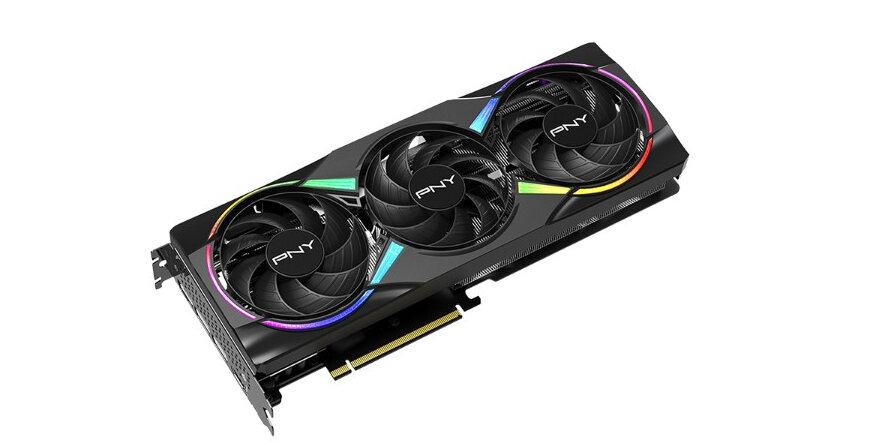 Karta graficzna PNY GeForce RTX 5060 Ti Epic-X RGB Triple Fan OC 8GB na białym tle.