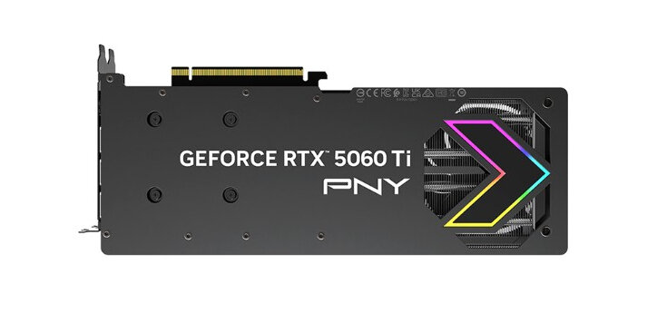 Karta graficzna PNY GeForce RTX 5060 Ti Epic-X RGB Triple Fan OC 8GB na białym tle.