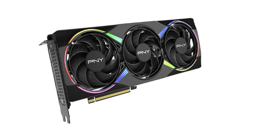 Karta graficzna PNY GeForce RTX 5060 Ti Epic-X RGB Triple Fan OC 8GB na białym tle.