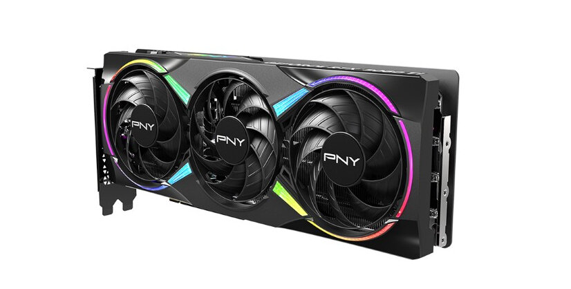 Karta graficzna PNY GeForce RTX 5060 Ti Epic-X RGB Triple Fan OC 8GB na białym tle.