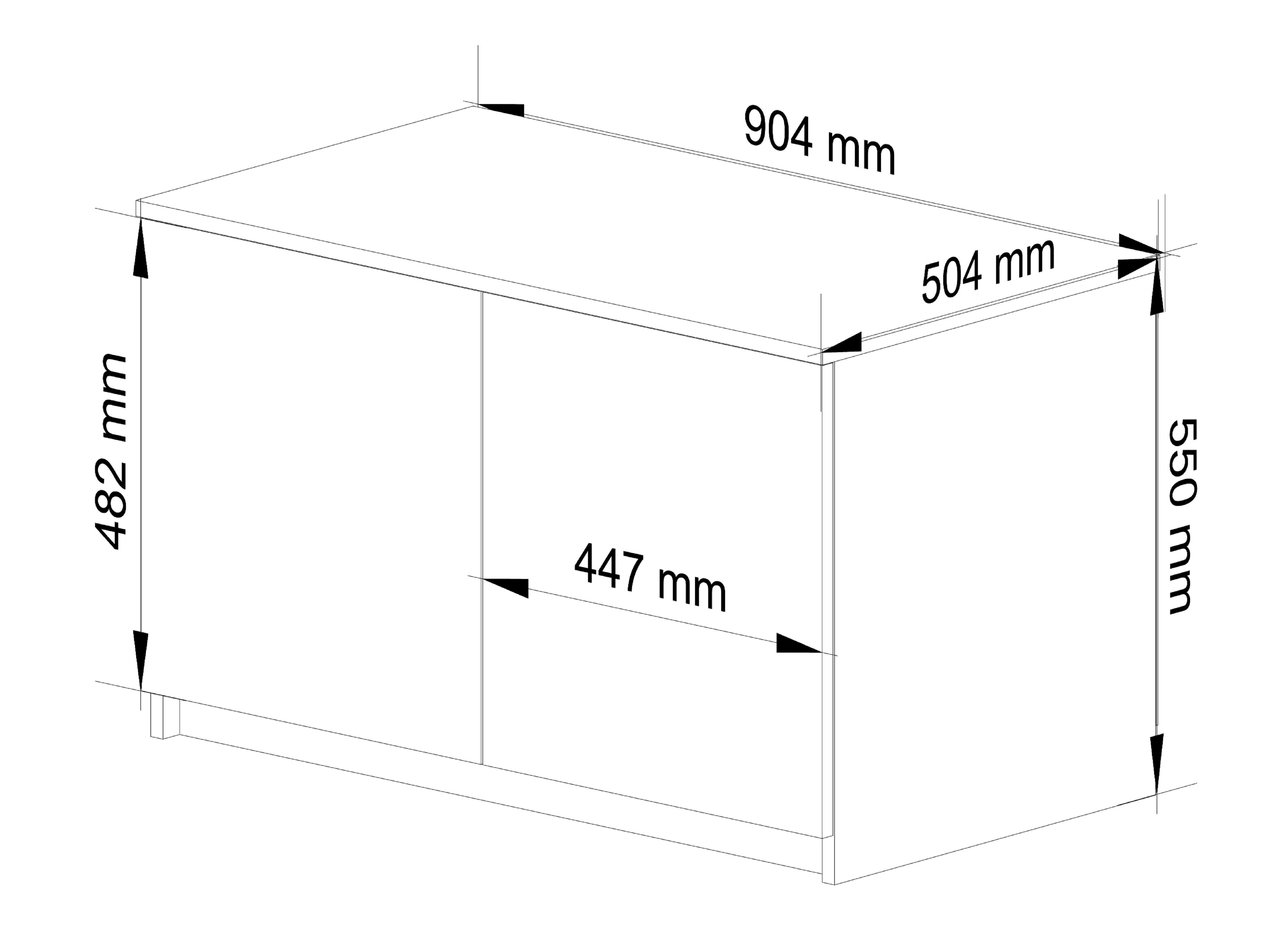 Schemat nadstawki na szafę z wymiarami: 904 mm szerokości, 504 mm głębokości, 550 mm wysokości. Dodatkowe wymiary to 482 mm i 447 mm.