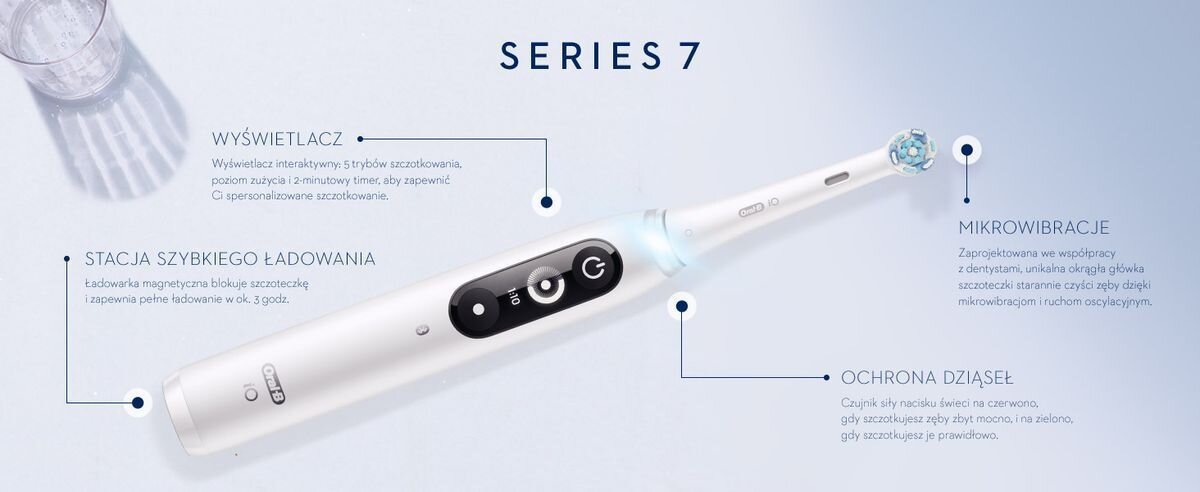 SZCZOTECZKA ELEKTRYCZNA DO ZĘBÓW Z TECHNOLOGIĄ MAGNETYCZNĄ ORAL-B IO 7 BIAŁY zesstaw zawartosc opakowania