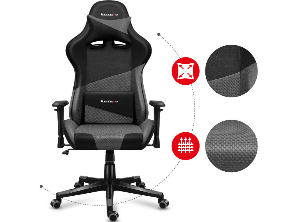 Fotel HUZARO Force 6.2 Szary Mesh materiały wentylacja pianka komfort