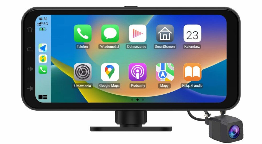 MANTA MMUS101 AutoFusion PRO CarPlay Android Auto urządzenie multimedialne do auta z funkcjami łączności, ekran od frontu na białym tle