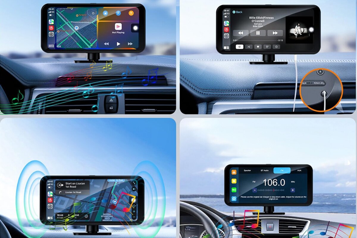 MANTA MMUS101 AutoFusion PRO CarPlay Android Auto WiFi 2.4 i 5.8 GHz oraz Bluetooth 5.0 do szybkiego połączenia, ekran przymocowany do kokpitu samochodu