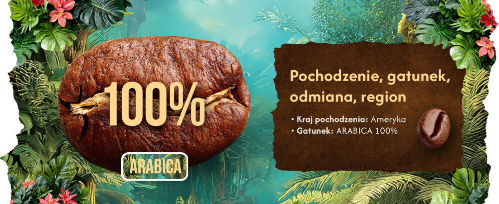 Kawa ziarnista BLUE ORCA COFFEE Continents 1 Latin America Arabica 1 kg dwa ziarna kawy podpisane 100% arabica napis Pochodzenie gatunek, odmiana, region - kraj pochodzenia Brazylia.