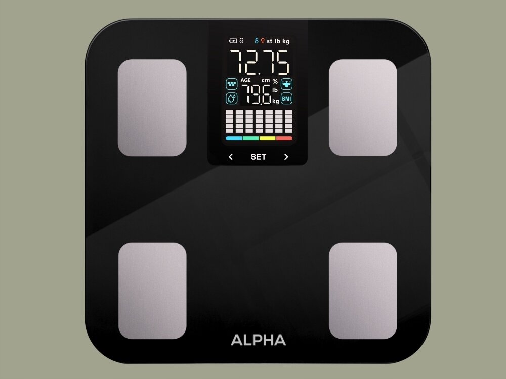 Waga łazienkowa ALPHA Smart Scale PRO 3 SCP-03 przypomnienie o ważeniu, motywacja do regularności, łatwiejsza kontrola postępów, łatwiejsze zauważenie zmian