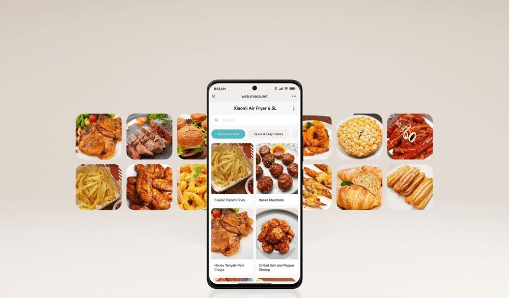Air Fryer Frytkownica beztłuszczowa XIAOMI 66761 Biały przepisy online, łatwe odkrywanie nowych smaków, wykorzystanie możliwości
