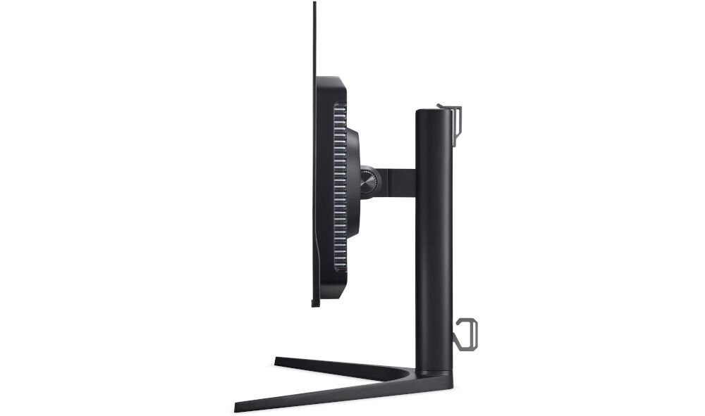 Monitor ACER Predator X27UZ1BMIIPRX 26.5 cala 2560x1440px OLED 280Hz 0.03 [GTG] prezentacja monitora od boku na białym tle regulowana podstawa, pochylenie, wysokość, pivot dostosowanie pozycji ograniczenie napięcia