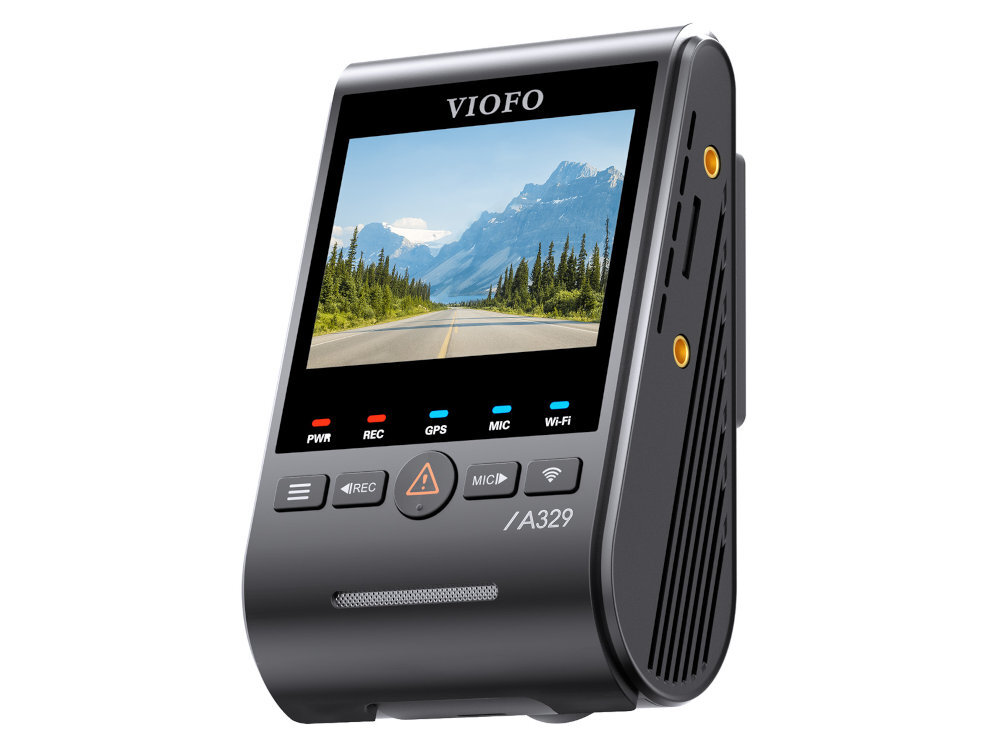 VIOFO A329S Moduł Wi-Fi 6 2.4GHz i 5GHz aplikację VIOFO na Android i iOS przeglądać i pobierać nagrania na smartfon - wideorejestrator na białym tle pod kątem