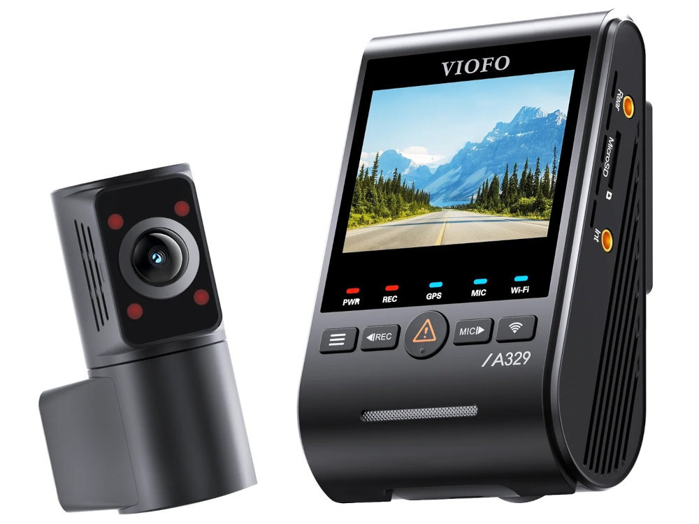 VIOFO A329S Moduł Wi-Fi 6 2.4GHz i 5GHz aplikację VIOFO na Android i iOS przeglądać i pobierać nagrania na smartfon - wideorejestrator na białym tle pod kątem