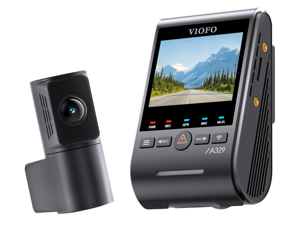 VIOFO A329S Moduł Wi-Fi 6 2.4GHz i 5GHz aplikację VIOFO na Android i iOS przeglądać i pobierać nagrania na smartfon - wideorejestrator na białym tle pod kątem